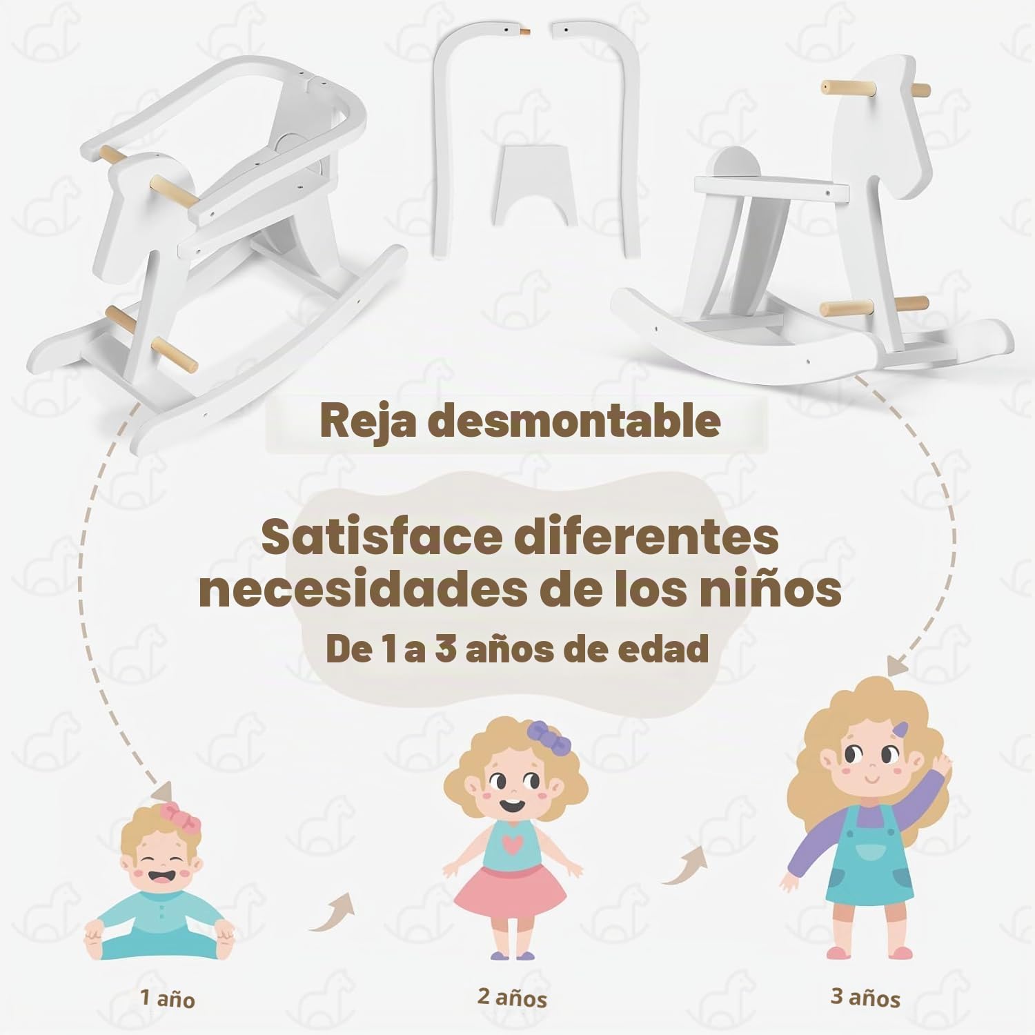 Labebe Bebé Mecedora Madera Blanco, Caballito Blanco para bebé 1-3 años, Caballo Mecedora Caballo pequeño/Columpio niño/Caballito/Animal Swing