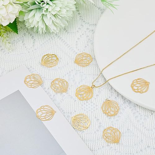 Miniatura 4 de 40 dijes de filigrana de acero inoxidable con diseño de flor, adornos de metal grabados, chapados en oro de 18 quilates, para manualidades,