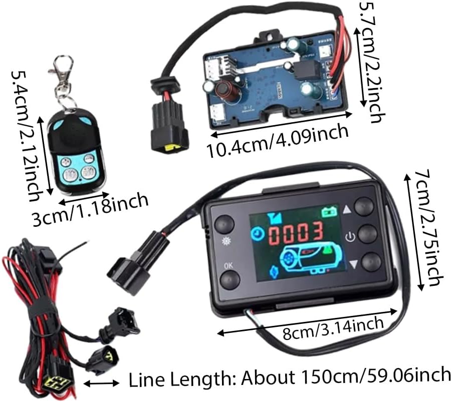 MACHSWON Air Heater Control Board Set, 12/24 V DC LCD Switch and Motherboard and Remote Control and Wiring Harness, Compatible with 2KW/3KW/5KW/8KW diesel air heater, 1 Set