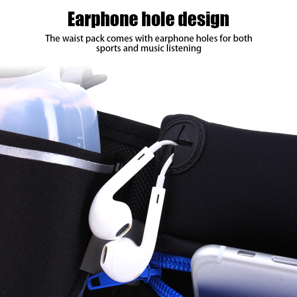 Riñonera para correr, impermeable, con 2 soportes para botella de agua, correa ajustable y diseño de agujero para auriculares para senderismo, correr, caminar, trotar, acampar, Green