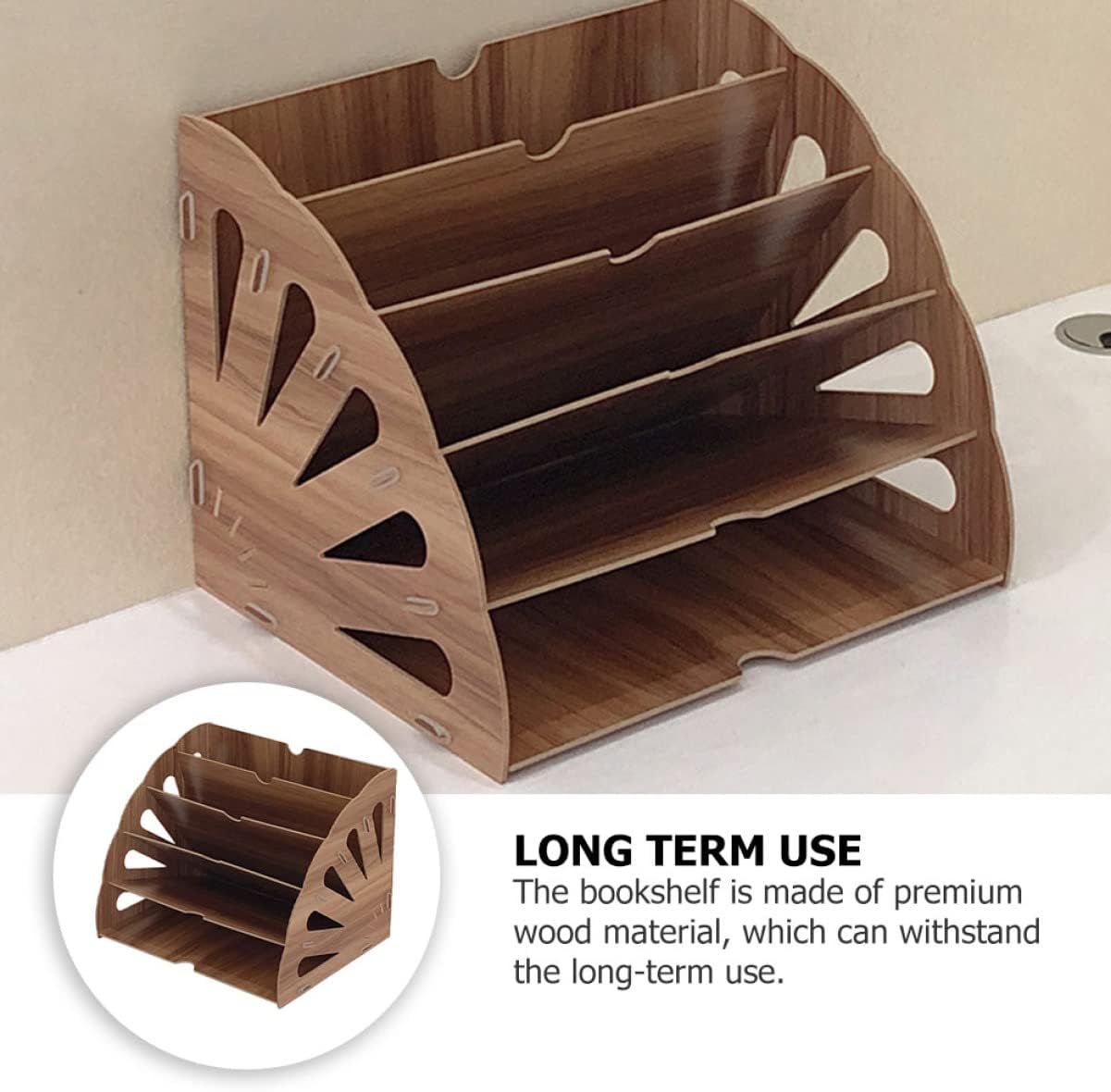 Cabilock 1pc Fan-shaped Book Rack for Office Wooden Study Bookshelf Document Storage Shelf
