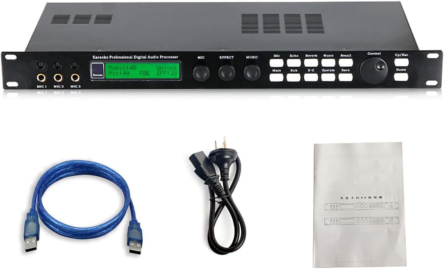 Kanduo Ecualizador estéreo de Audio Reverberador Mezclador Digital, procesador de Audio for micrófono KTV, con Pantalla LCD, efector de Audio DSP de 15 Bandas