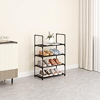 Vista 4 de Organizador de zapatos pequeño apilable de metal, estantes estrechos para armarios de entrada, zapatero con asa (4 niveles negro)