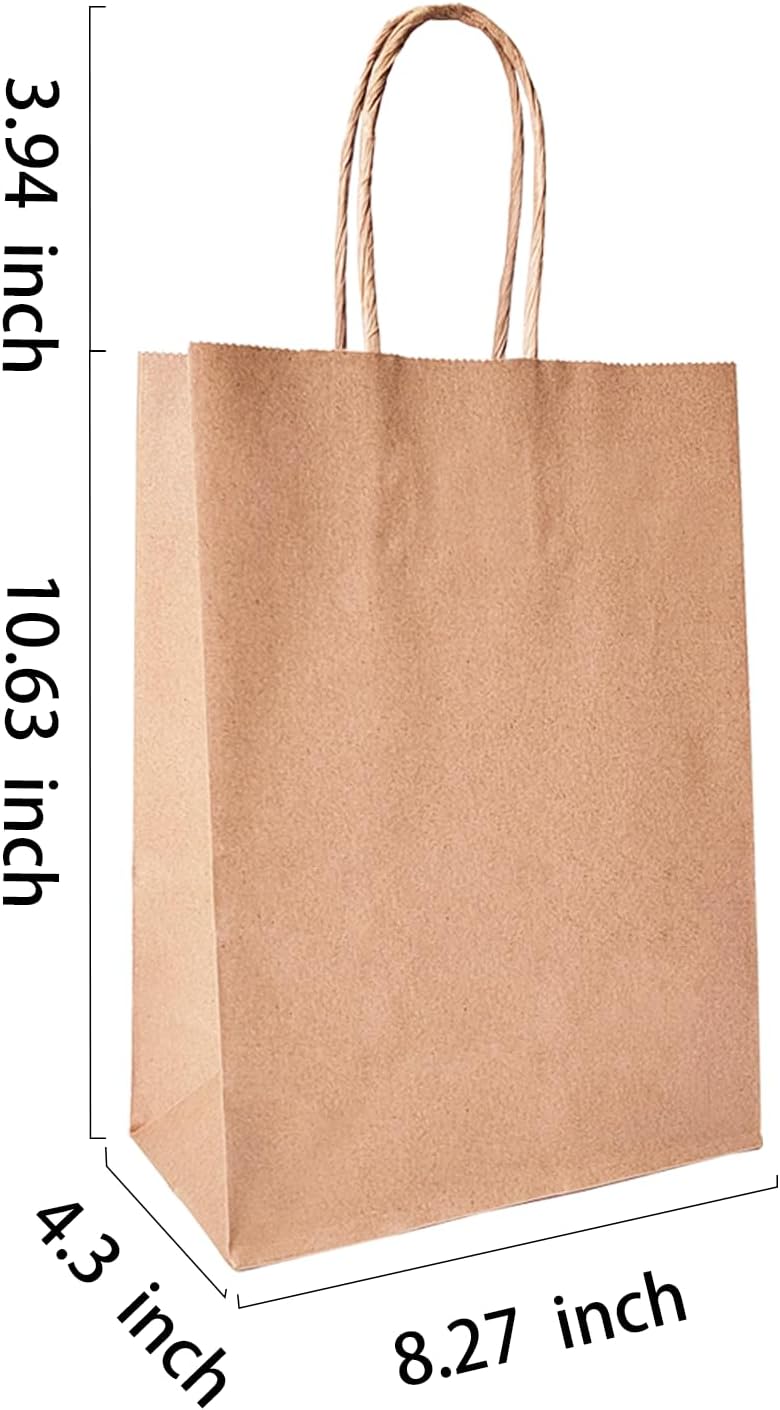 BAG BOX 25 Pcs Medium 8.25x4.3x10.6 Inch Brown Kraft Paper Gift Bags with Handles for Bulk Wedding, Party Favors, Grocery, Shopping, Retail Merchandise, Gift Sacks - Image 2