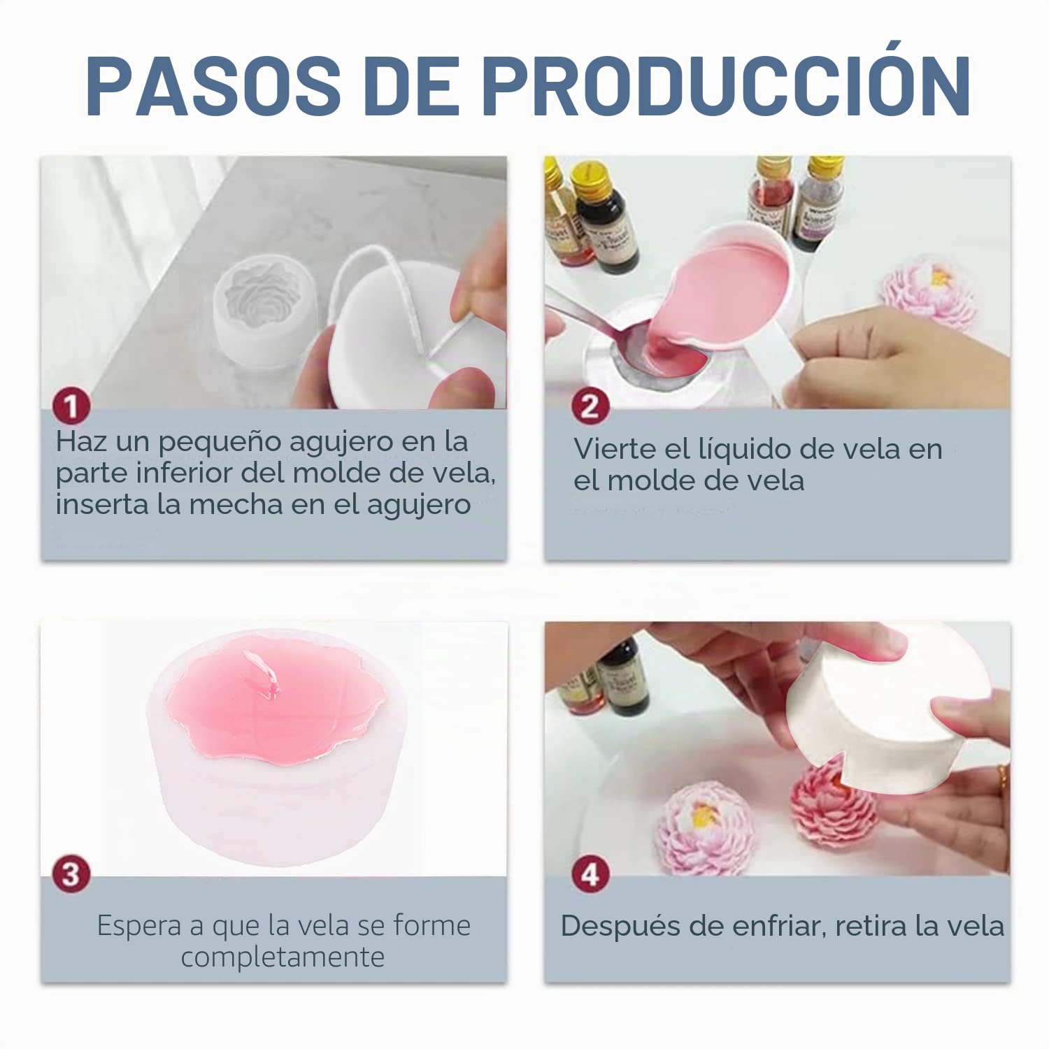 Molde de silicona para velas, peonía, flor de peonía, molde de vela 3D, molde de silicona para velas de calidad alimentaria para cera de soja, cera de abejas - hacer velas tú mismo