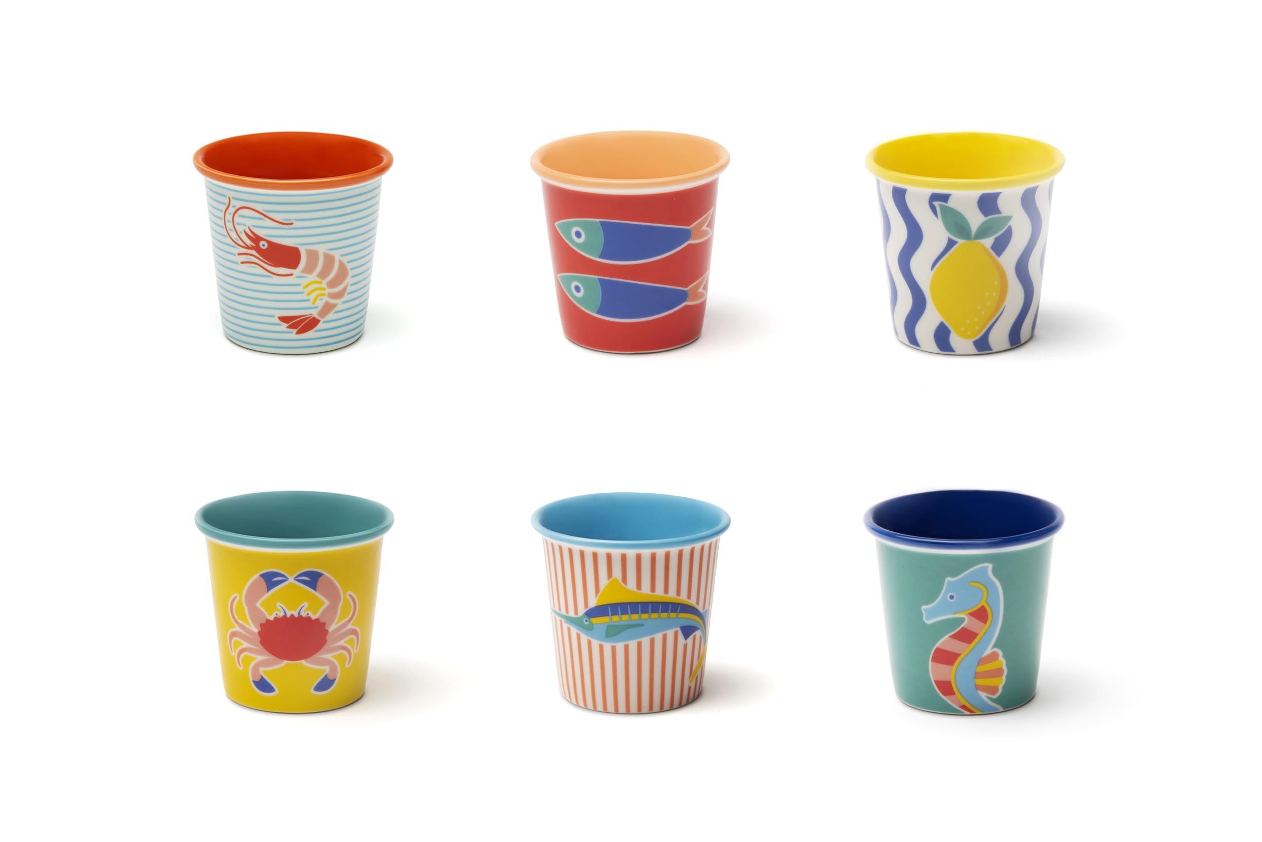 Excelsa Corfou Lot de 6 verres à café, porcelaine, capacité 90 ml, décors assortis