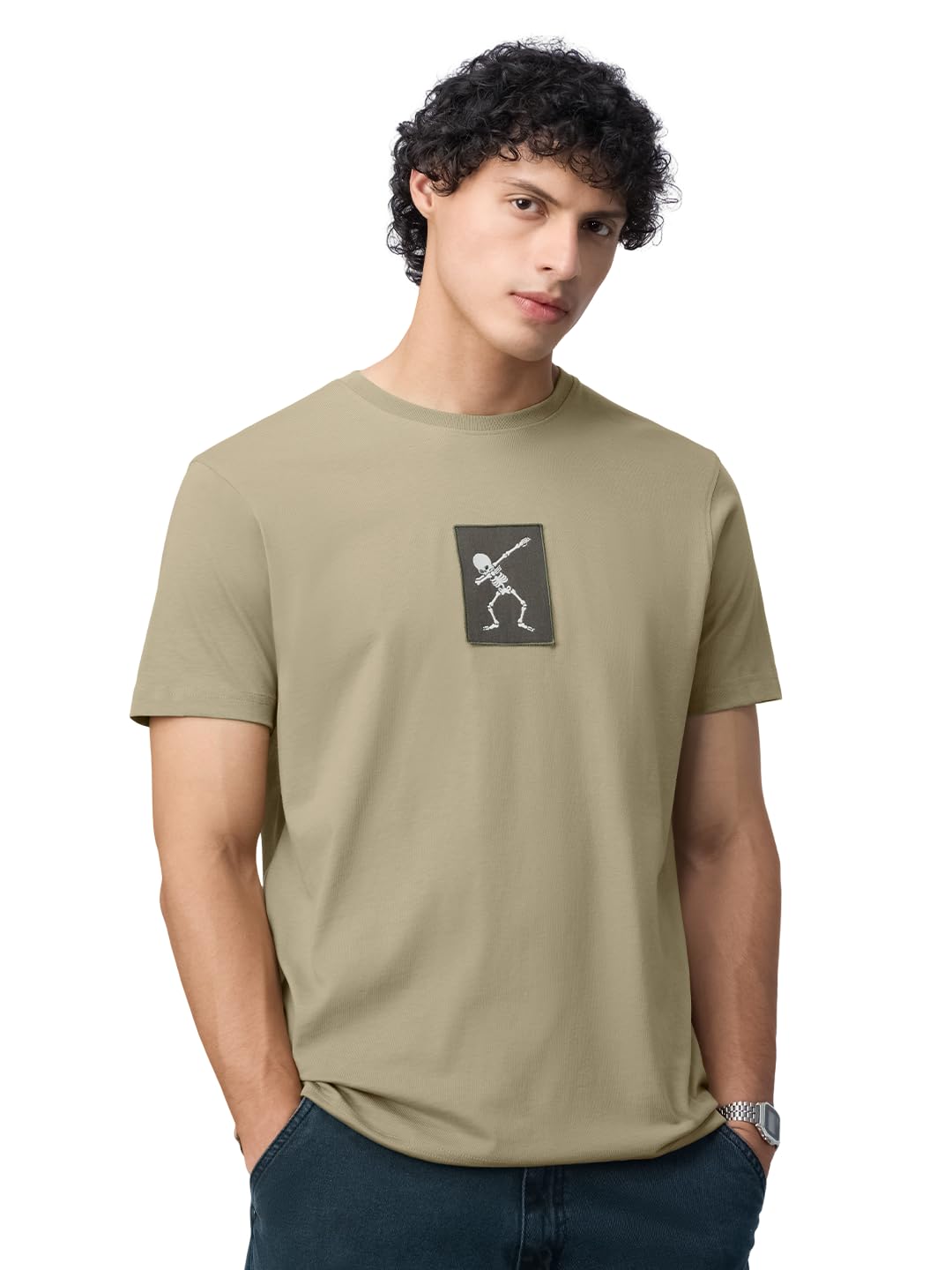The Dab Men and Boys Short Sleeves Round Neck Beige Embellished Relaxed Fit Lightweight All-Season Casual Cotton T-Shirt-image-27