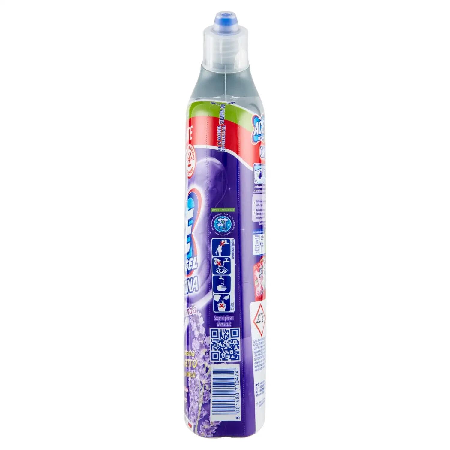 Confezione da 12 gel ACE Wc con Candeggina Lavanda, detergente per WC con candeggina, profumo di lavanda, 700 ml + 1 polvere di talco FELCE AZZURRA