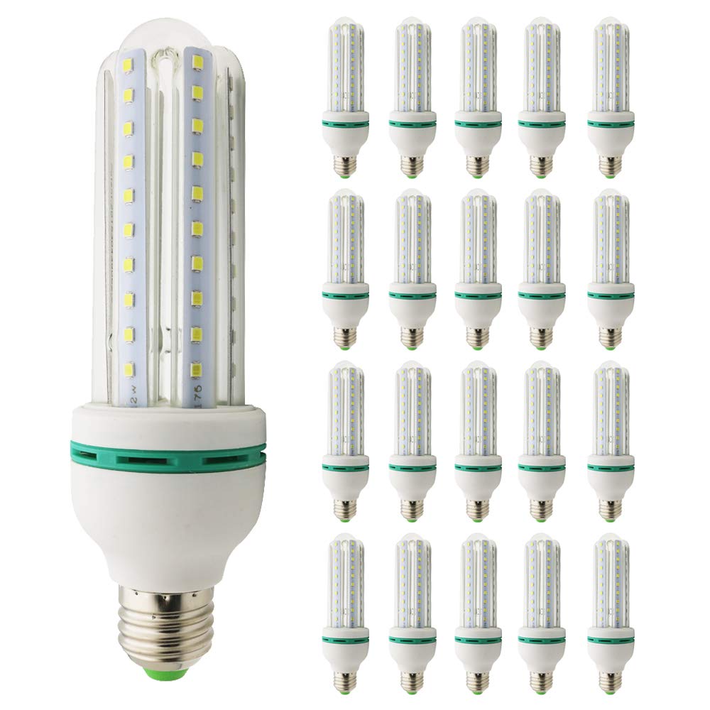 Mengjay - Bombilla LED E27 en forma de U, cabeza de espiral, 12 W (equivalente a 100 W), luz blanca fría 6000 K, 1200 lúmenes, 53 x 170 cm- (20piezas)