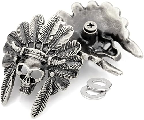Miniatura 2 de CRAFTMEMORE Indian Skull Concho Tornillo Atrás Cabeza India Tribal Jefe Conchos Leathercraft 2pcs 1-34 Pulgadas CHS21 (Plata)