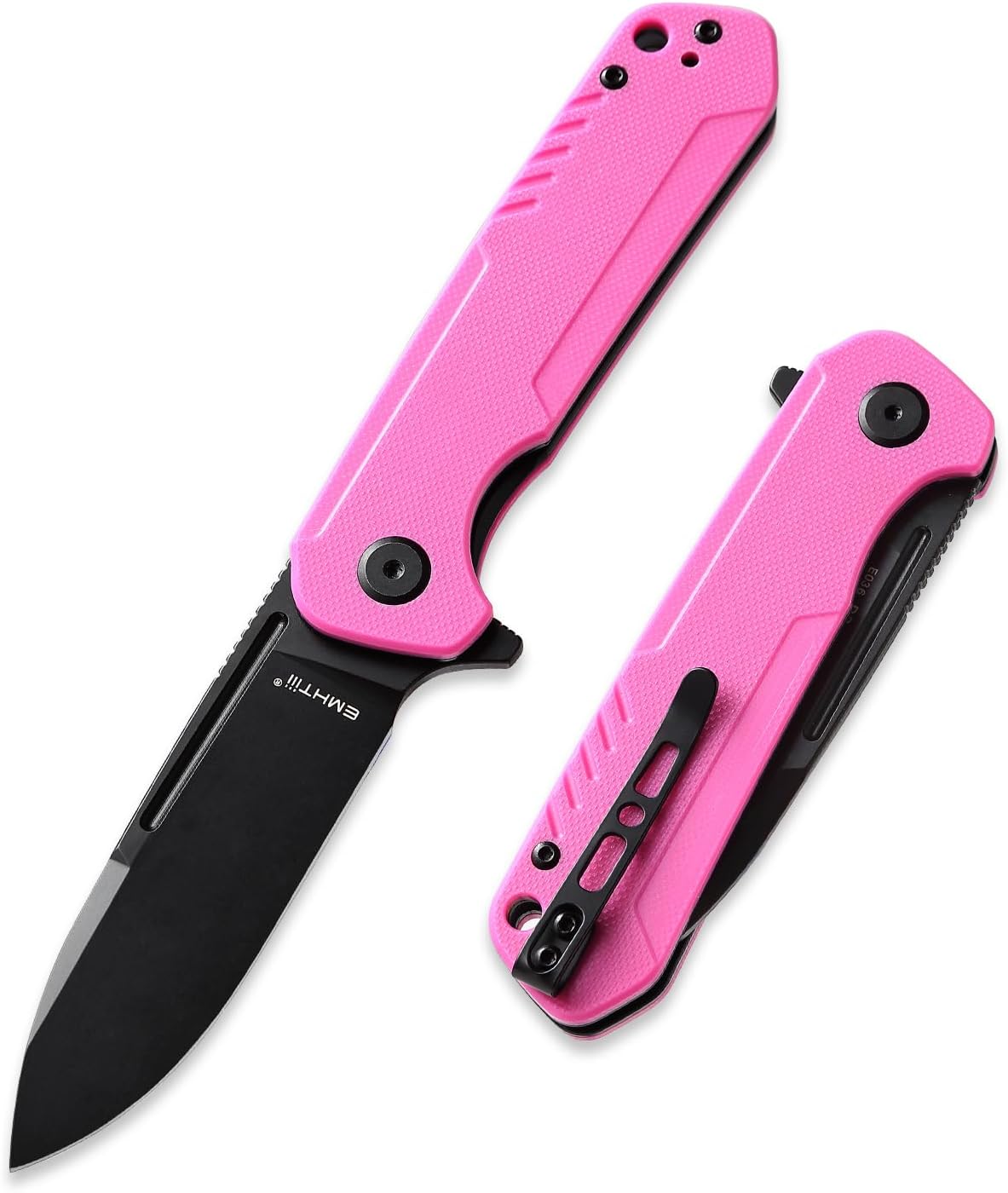 Pocket Knife Folding Knives: D2 Steel Black Drop Point Blade, G10 Scales, Flipper Liner Lock, Reversible Clip, EDC Gifts for Men Women Camping Hiking E036, Pink