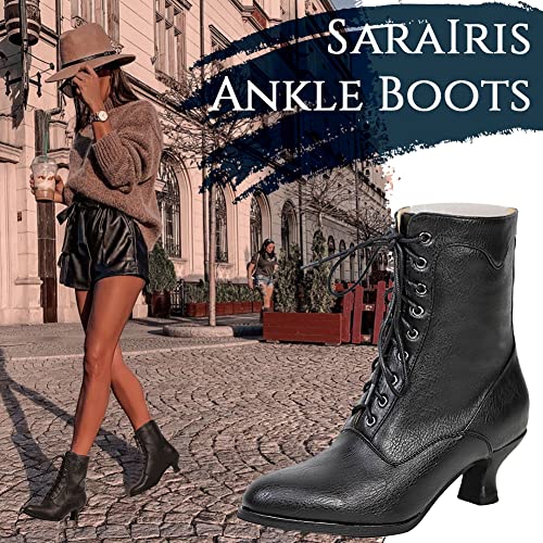 Sarairis Women's Ankle Boots Mid Calf Boots Gothic Chunky Heel Lace Up Mesh Vintage Round Toe Knight Boots Witch Boots For Women #TOP2