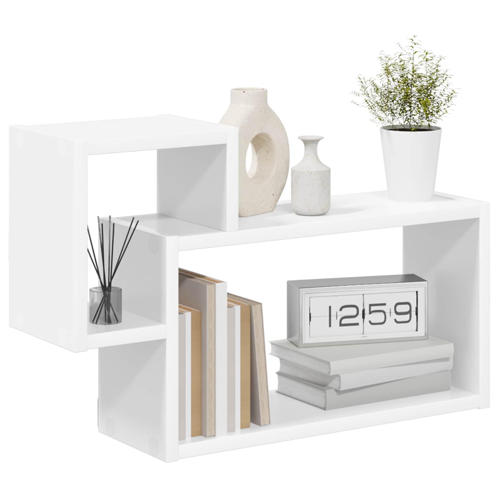 Wandregal Weiß aus Holzwerkstoff 55 x 15 x 35 cm, schweberegal Wandhalterung für Bücherregal, Küchenregal und Badregal, platzsparende Aufbewahrung