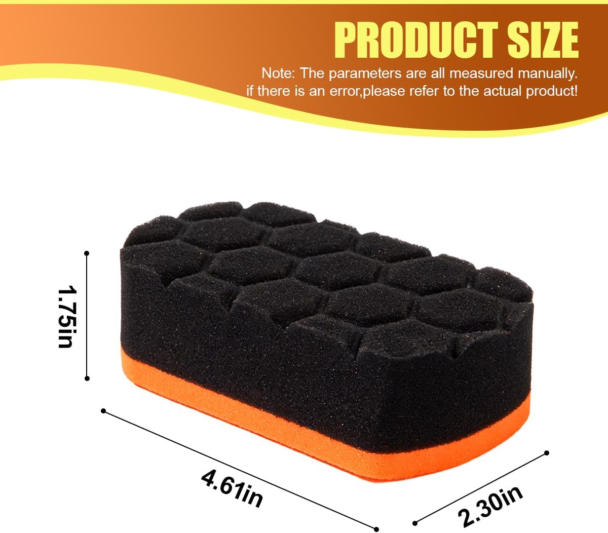 3PCS Tire Waxing Applicator Pad, Hexagonal Textured Automotive Tire Polishing Sponge, Washable Vehicle Wheel Detailing Shine Dressing Applicator for Car Glass, Porcelain and More (Orange)