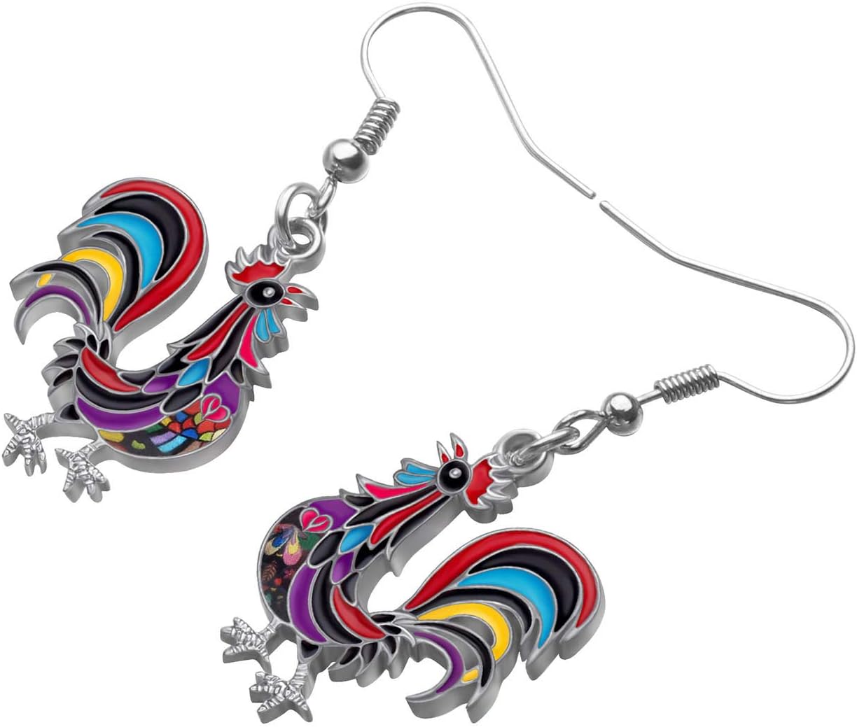 WEVENI Enamel Alloy Chicken Rooster Earrings Dangle Drop Farm Jewelry For Women Ladies Gift (Black) - Image 3