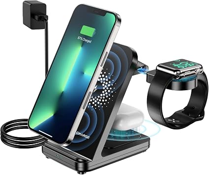 Caricatore Wireless, 3 in 1 Ricarica Wireless Caricatore Senza Fili Eisreho  Caricabatterie Wireless per iWatch Series, AirPods 3 Pro 2, Stand Dock  Caricabatterie Wireless per iPhone 12 Pro Max XR XS : Amazon.it: Elettronica