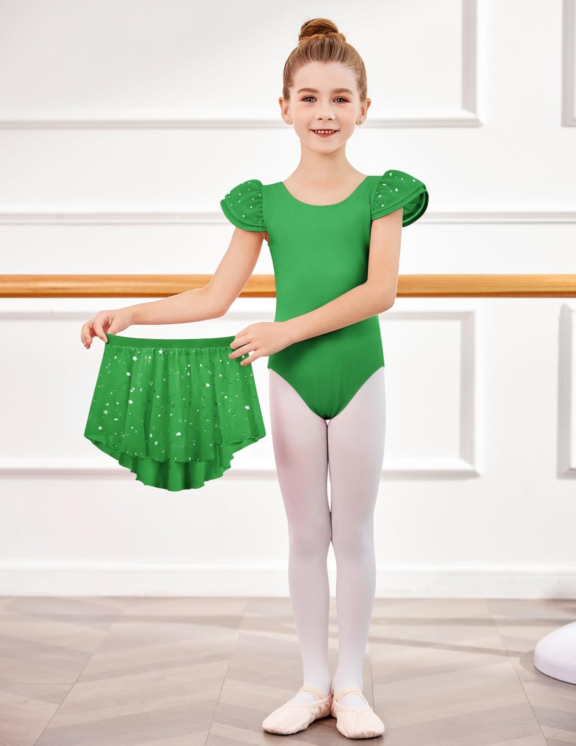 Zaclotre Girls Ballet Leotards with Removable High Low Skirt Toddler Ruffle Sleeve Hollow Back Dance Outfit Combo - Image 5