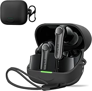 For EarFun Air Pro 4+ 用 ケース カバー 【NOUKAJU】 ワイヤレス イヤーホン シリコン 保護ケース (カラビナ付き+ストラップ付き ) 落下防止 キズ防止 耐衝撃 装着充電可能 防水 防塵 (ブラック)