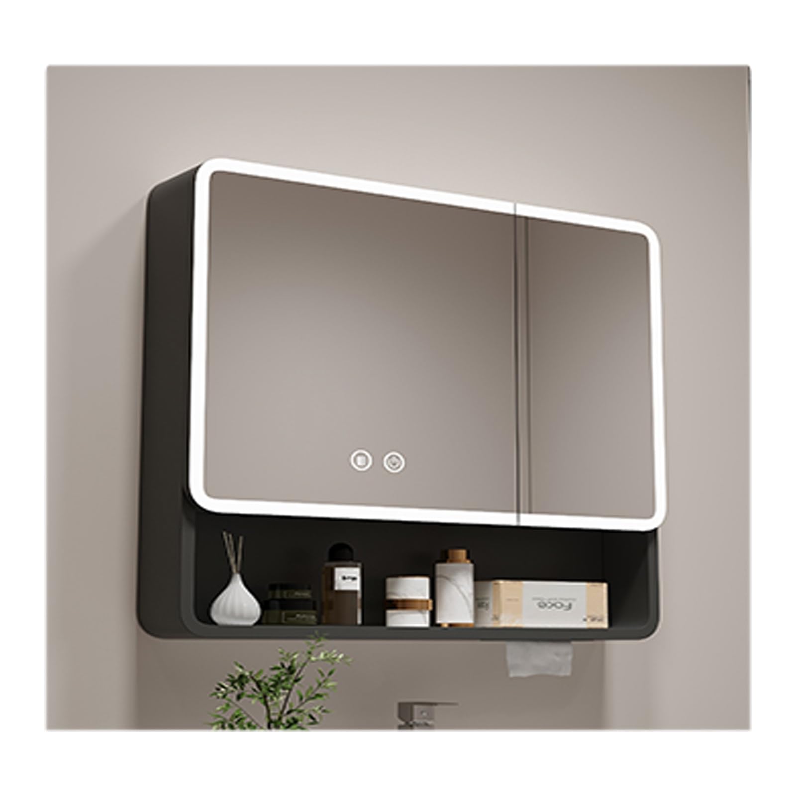 FLYIODFCXV bathroom mirror cabinet, Wall Mirror Door ，Demisting Design, Aluminum Alloy Material, Large Capacity(Black,68 * 70cm/26.7 * 27.5in)