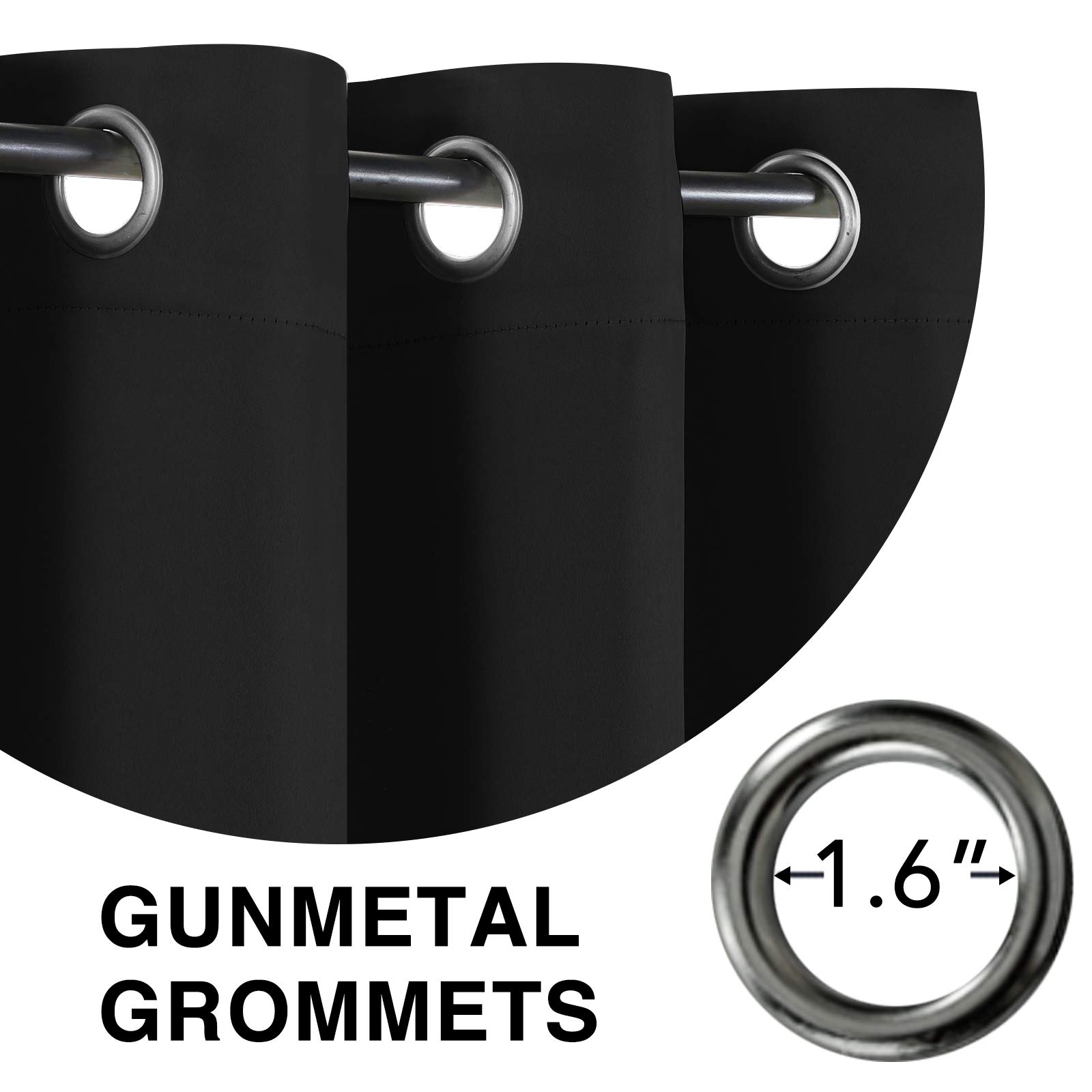 Flamingo P Blackout Curtains 63 Inch Length 2 Panles Set Thermal Insulated Light Blocking Soft Thick Grommet Curtain Drapes for Bedroom/Living Room Home Decoration Window Draperies, Jet Black