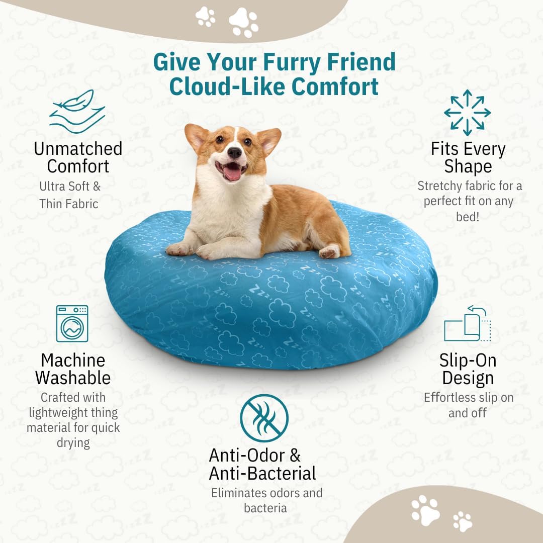 Round Dog Bed Covers Replacement Washable, Dog Bed Washable Cover, for All Shapes (X-Large (Up to 55″), Cloud Nine)