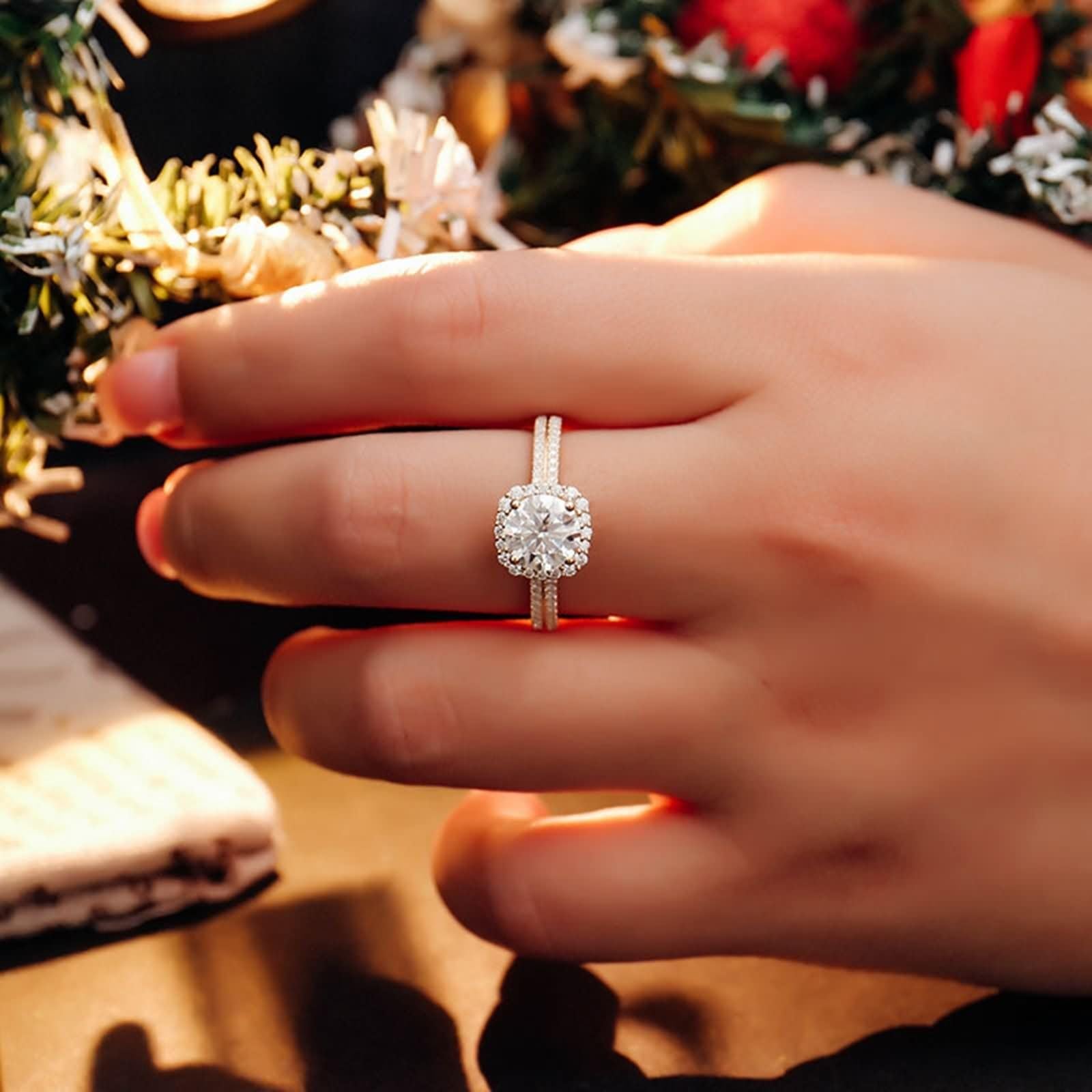 AMDXD Echt Gold Schmuck Gold 9K/14K/18K Verlobungsring, 4 Klaue Freundschaftsringe mit 1ct Moissanit, Pärchen Ringe Au 375/585/750 Gelbgold, Gr.47-62