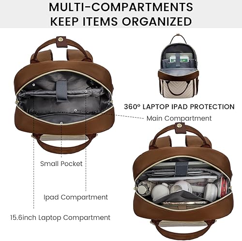 Miniatura 7 de LOVEVOOK Mochila para laptop para mujer, mochila de trabajo de moda con puerto USB, mochilas impermeables para el trabajo., Marrón -beige, Moda