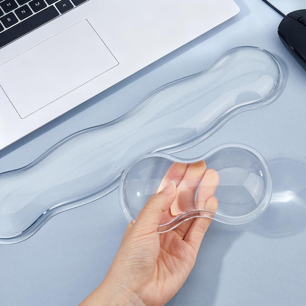 SUPERFINDINGS Juego de reposamuñecas ergonómico para mouse y teclado, soporte para muñeca para teclado y mouse, alivio del dolor, transparente