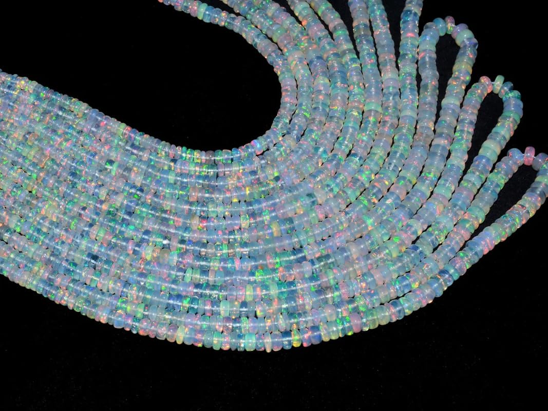 AAA+ äthiopischer Welo Opal Edelstein Glatte 3mm-5mm Rondelle Perlen | Natürlicher äthiopischer Welo Feueropal Edelstein Lose Rondelle | 8-Zoll-Strang