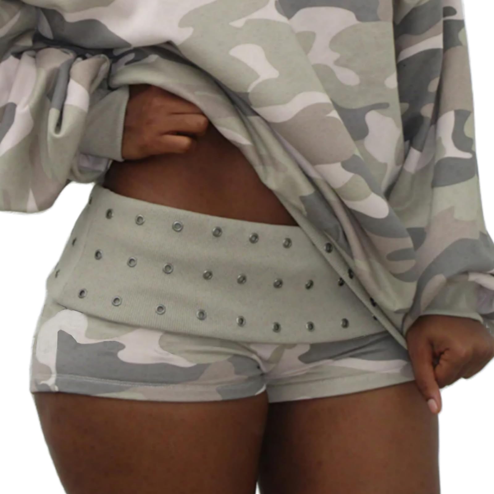 YOUDTIAN Women Y2K Studded Fold Over Shorts Vintage Low Waist Slim Fit Mini Shorts Goth Rave Punk Foldover Boxers Micro Bottoms Party Clubwear (C-Camouflage, XL)