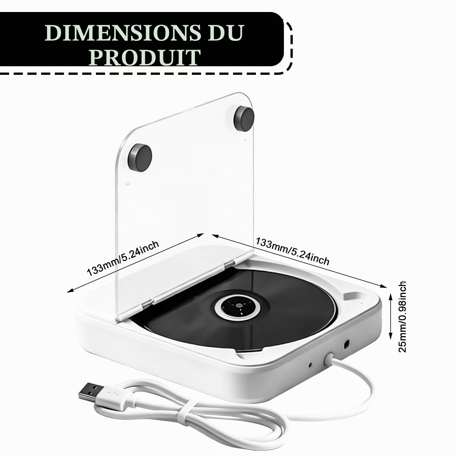Lecteur CD universel pour voiture avec port USB/AUX, lecteur CD externe avec télécommande, compatible avec radio de voiture, lecteur CD pour véhicules, ordinateur portable, PC, téléviseur, blanc