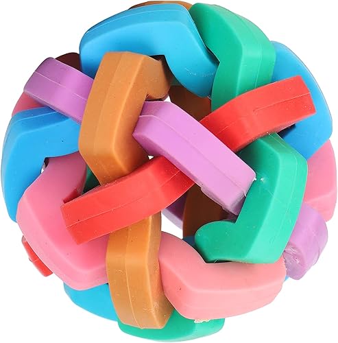 Miniatura 6 de GLOGLOW Juguetes de bola de goma, colorido suave TPR bola masticar juguete interactivo con campana interior para perros Mini cerdos (M) juguetes de