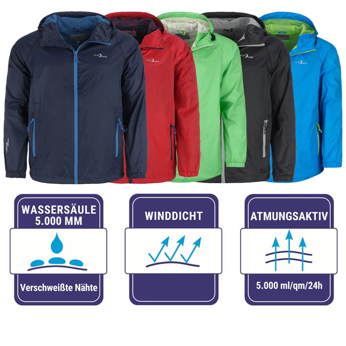 Blue Wave Herren Funktionsjacke Fabian - Outdoor-Jacke Regenjacke Wander- und Fahrradjacke in Schwarz Größe L