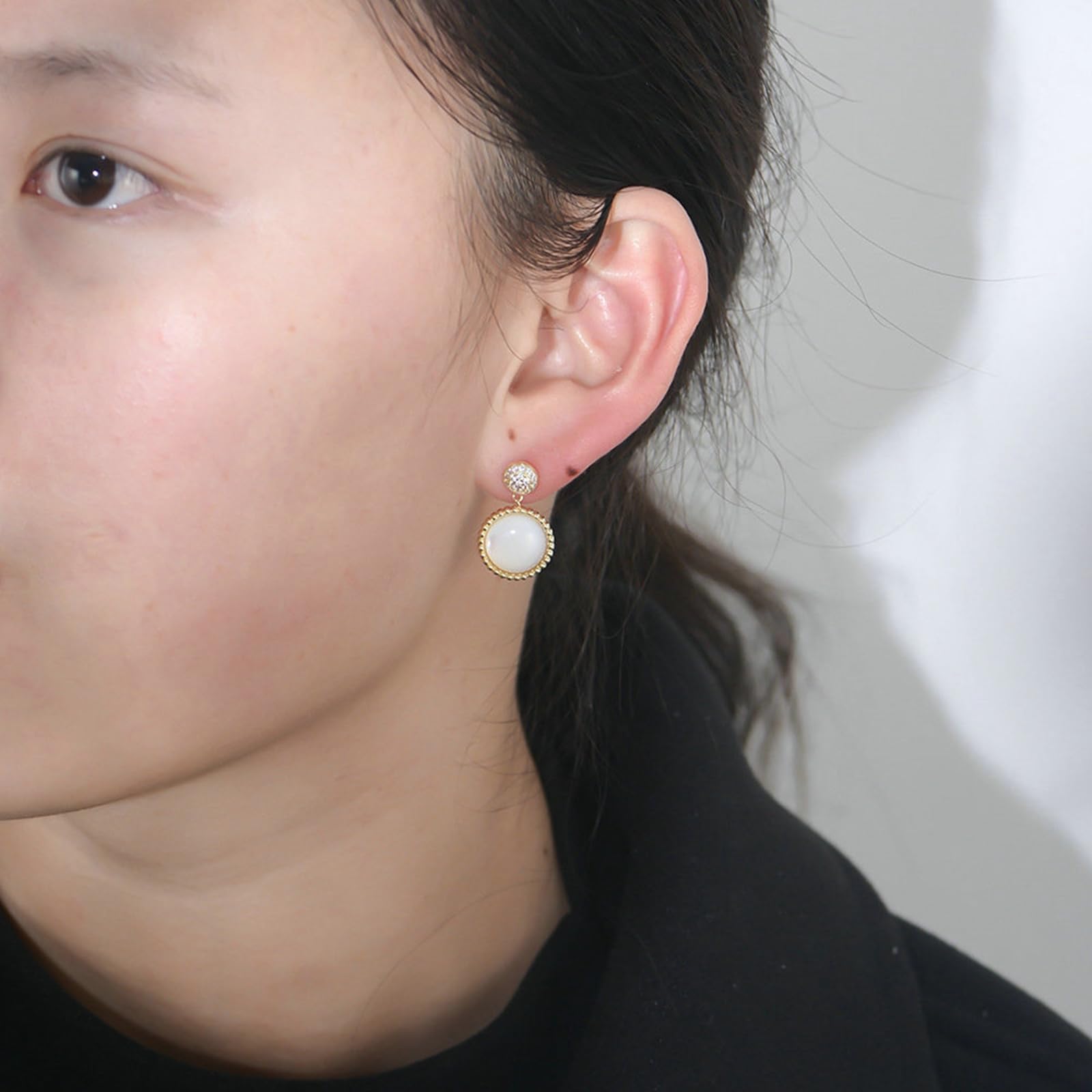 Pendientes de oro para mujer de 9/14/18 quilates, aretes colgantes de concha con diamantes de oro real para ella