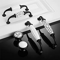 Vista 3 de 6 pomos de cerámica para puerta, manija de cajón de armario Shabby Chic, manija de armario blanco + negro, distancia del agujero A: 5.039 in