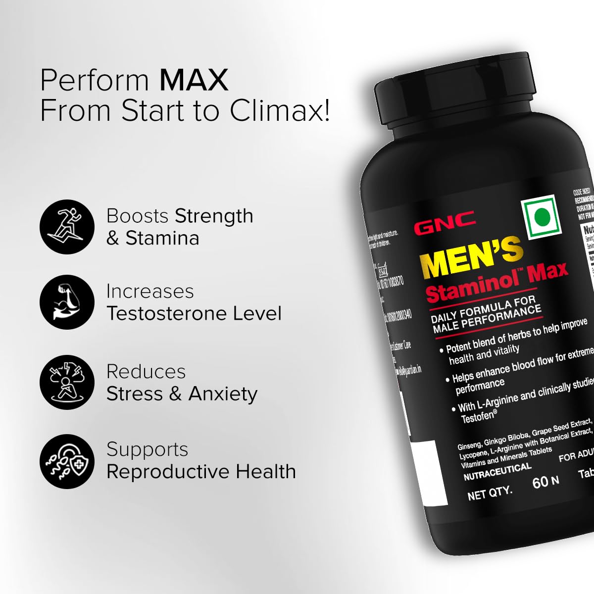 GNC Staminol Max for Men | 60 Veg Tablets | Blend of 8 Superherb | Increases Blood Flow | Maximizes Strength & Stamina | Supports Men's Health — Amazon image 2