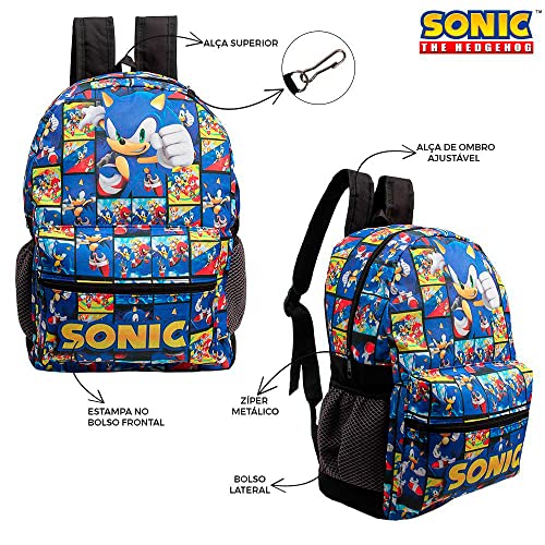 Kit Mochila Infantil Sonic Gibi + Lancheira Térmica + Estojo