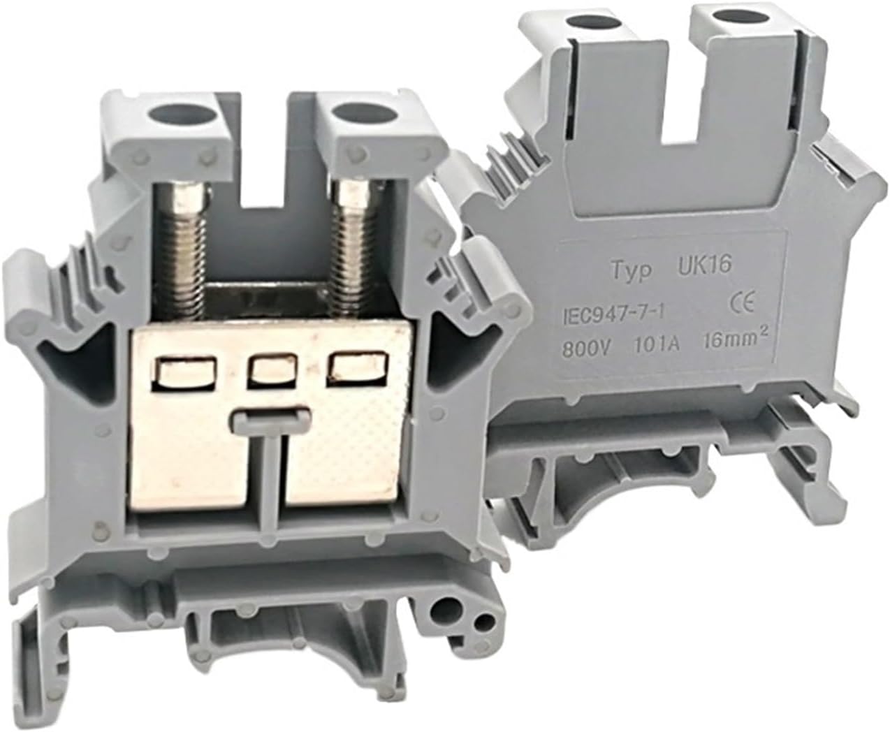 1Pcs Din Rail Mount Screw Terminal Block Bornier U-K-16N Wire Cable Electric Connector Brass Morsettiera 101A 16mm² 6AWG