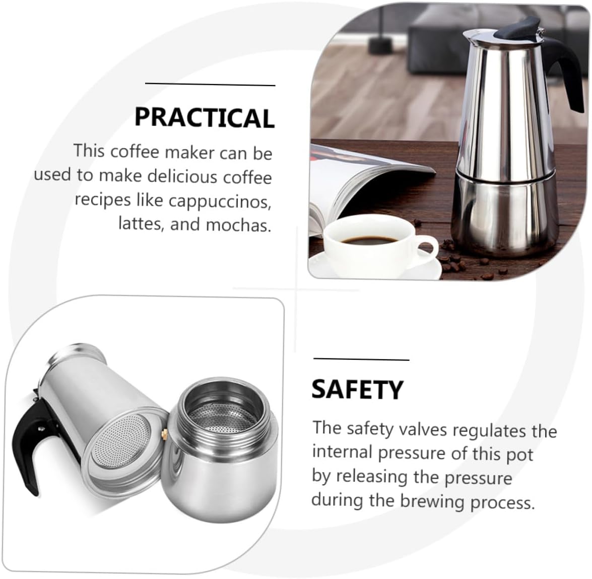 Cabilock Stainless Steel Stovetop Espresso Maker Electric Coffee Pot for Home Office Portable Pot Easy to Clean Store Compatible with Induction Cookers Open Fire