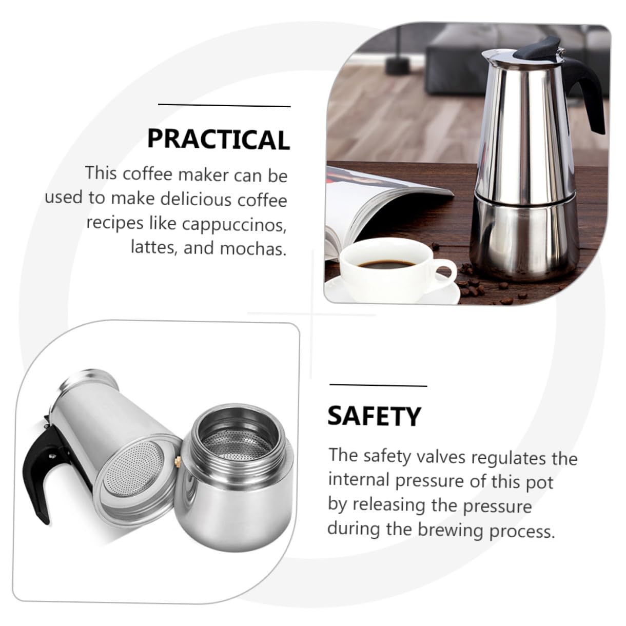 Cafetière Moka Domestique en Acier Inoxydable 450ml 9 Tasses