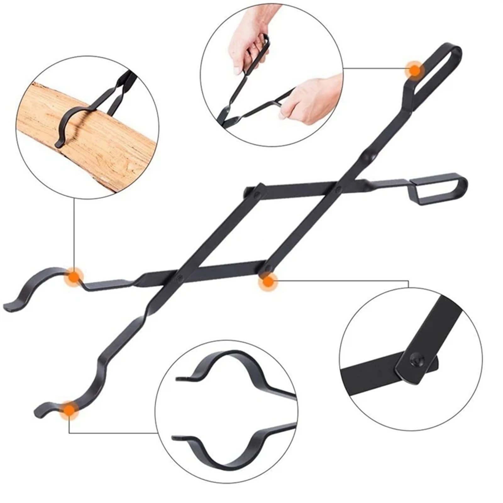 Feuerstellenzange 26 Zoll lange Brennholzzange, Holzgreifer for Feuerstelle, Lagerfeuer, Kamin, robuste Schmiedeeisen-Feuerzange Camping