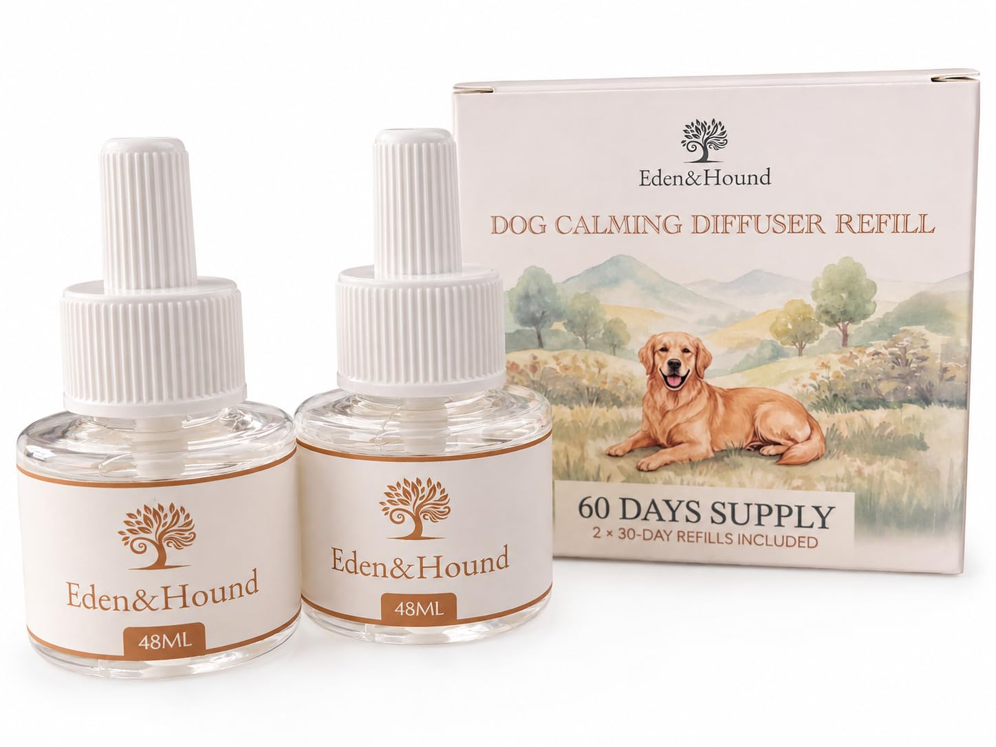 Eden & Hound Dog Calming Diffuser Refill – Pheromone Refill for Anxiety, Stress & Fireworks – 60 Day Supply (2 x 48ml)