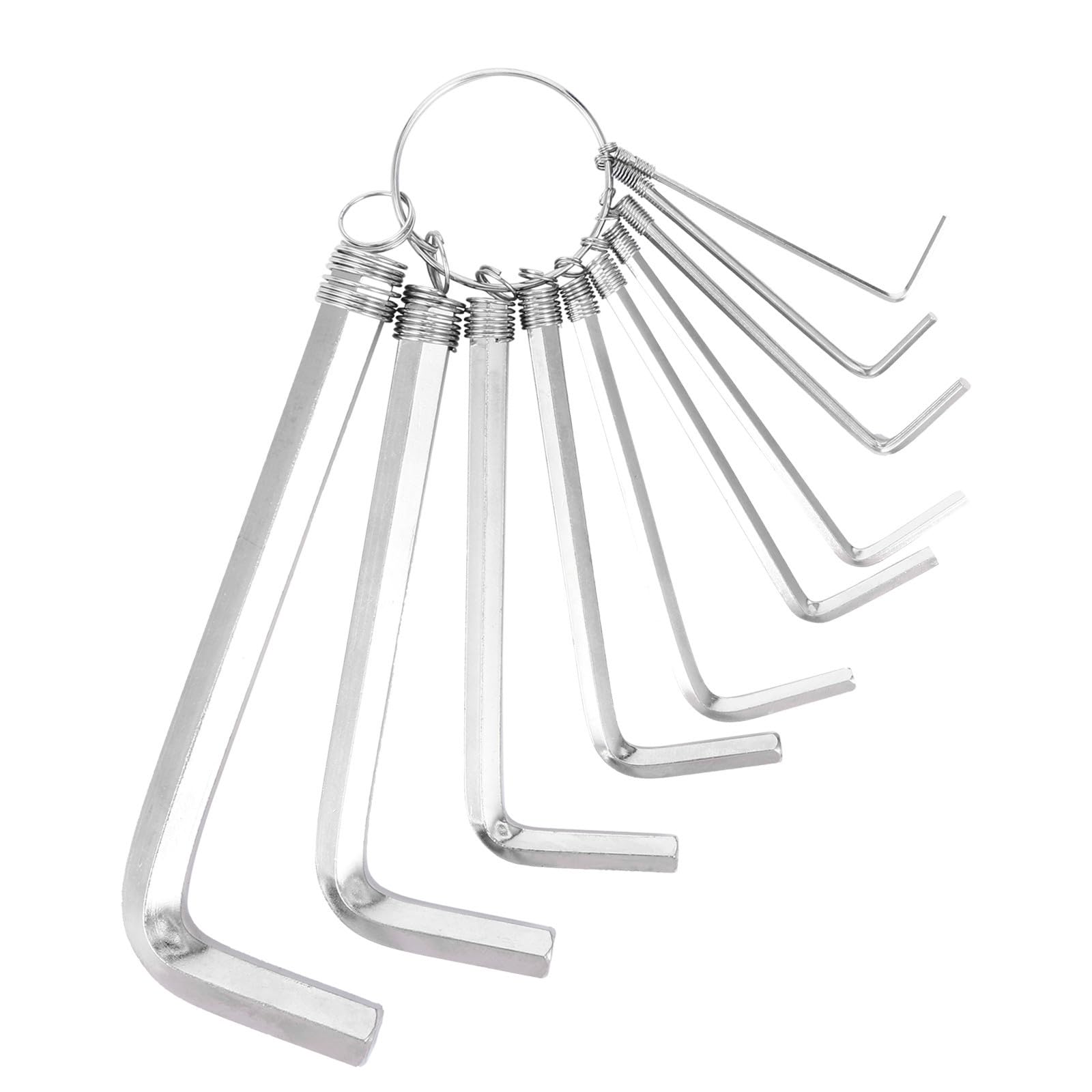 10 Piezas Llave Allen en L Llavero, Juego 1, 5-10mm | Acero al Cromo Vanadio, Alta Dureza y Resistente al Desgaste, Plata Elegante, Acceso Cómodo en Espacios Estrechos