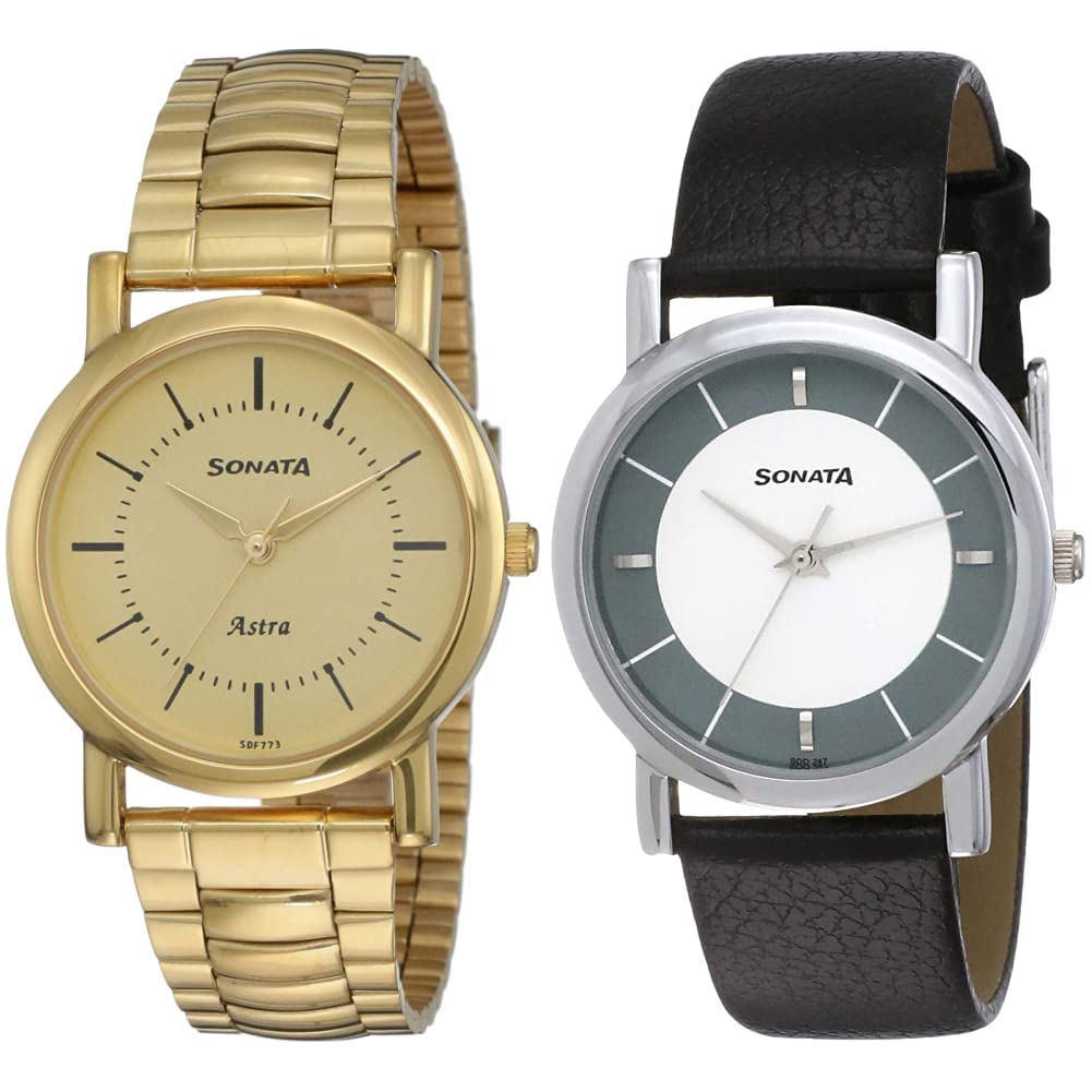Sonata Men Leather Analog Champagne Dial & Multicolor Dial (77049Ym01C + Nj7987Sl01W) | Rakshabandhan Gifts, Band Color-Assorted (B07N3646B6) Amazon Price History, Amazon Price Tracker