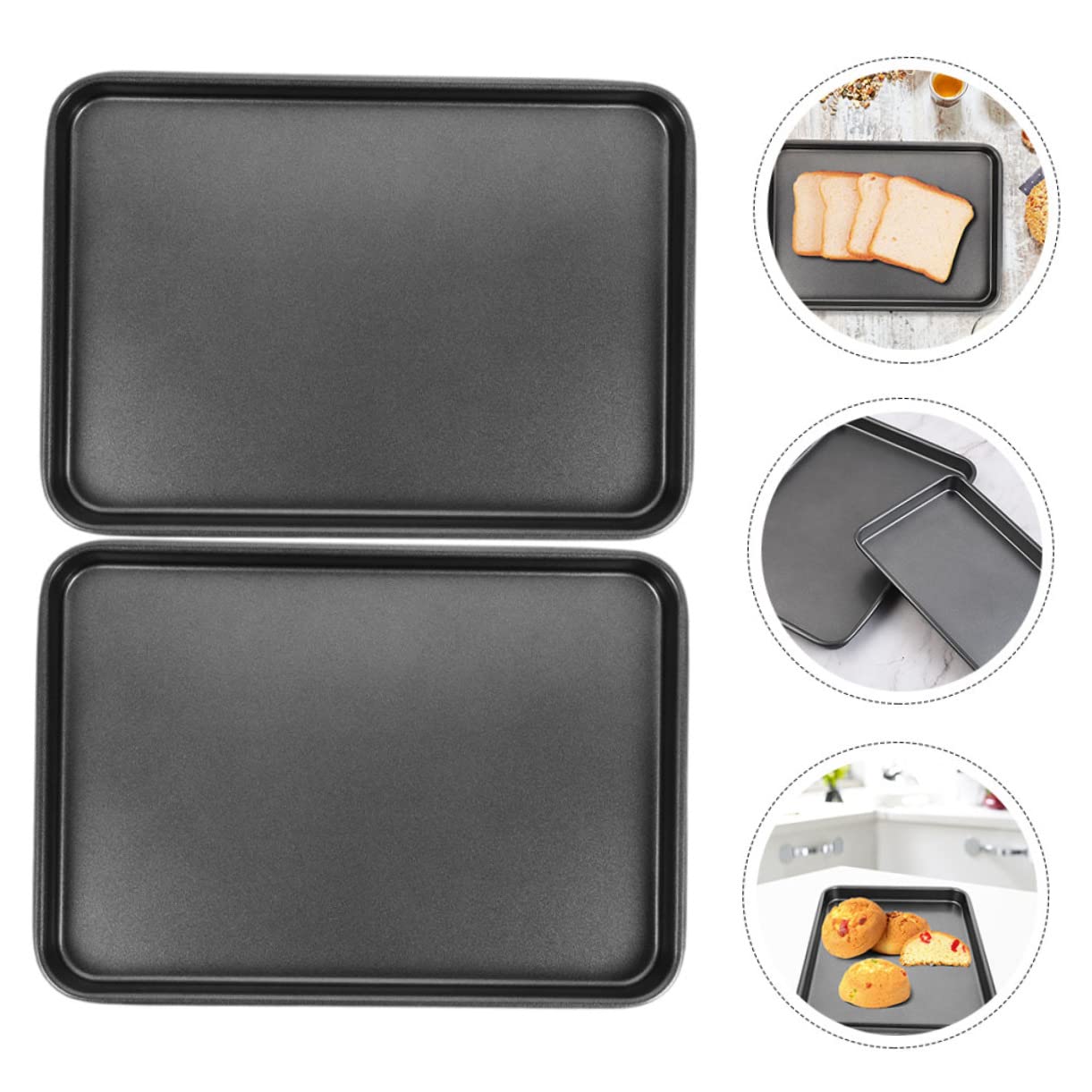 Zerodeko Plaques de Cuisson Antiadhésives Faciles à Nettoyer Rectangulaires, Lot de 2, en Acier au Carbone Noir, pour Pain et Gâteaux, la Cuisine Maison