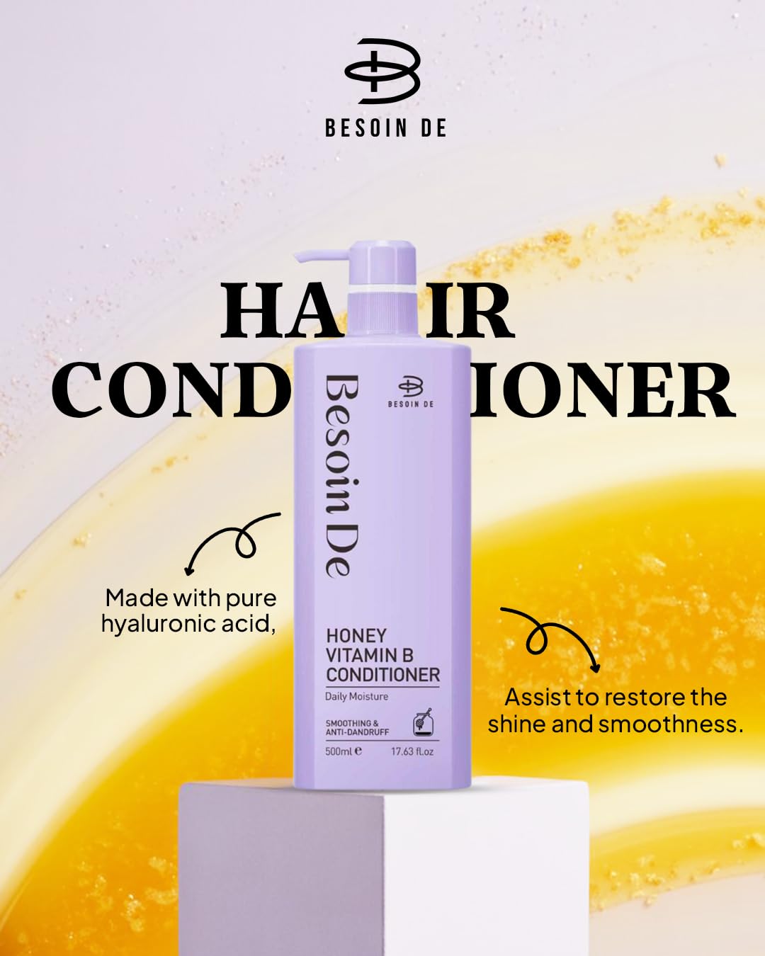 Besoin De Honey Vitamin B Shampoo and Conditioner Set, Daily Moisture, Anti-Dandruff, 25.36 fl.oz, 2-Pack