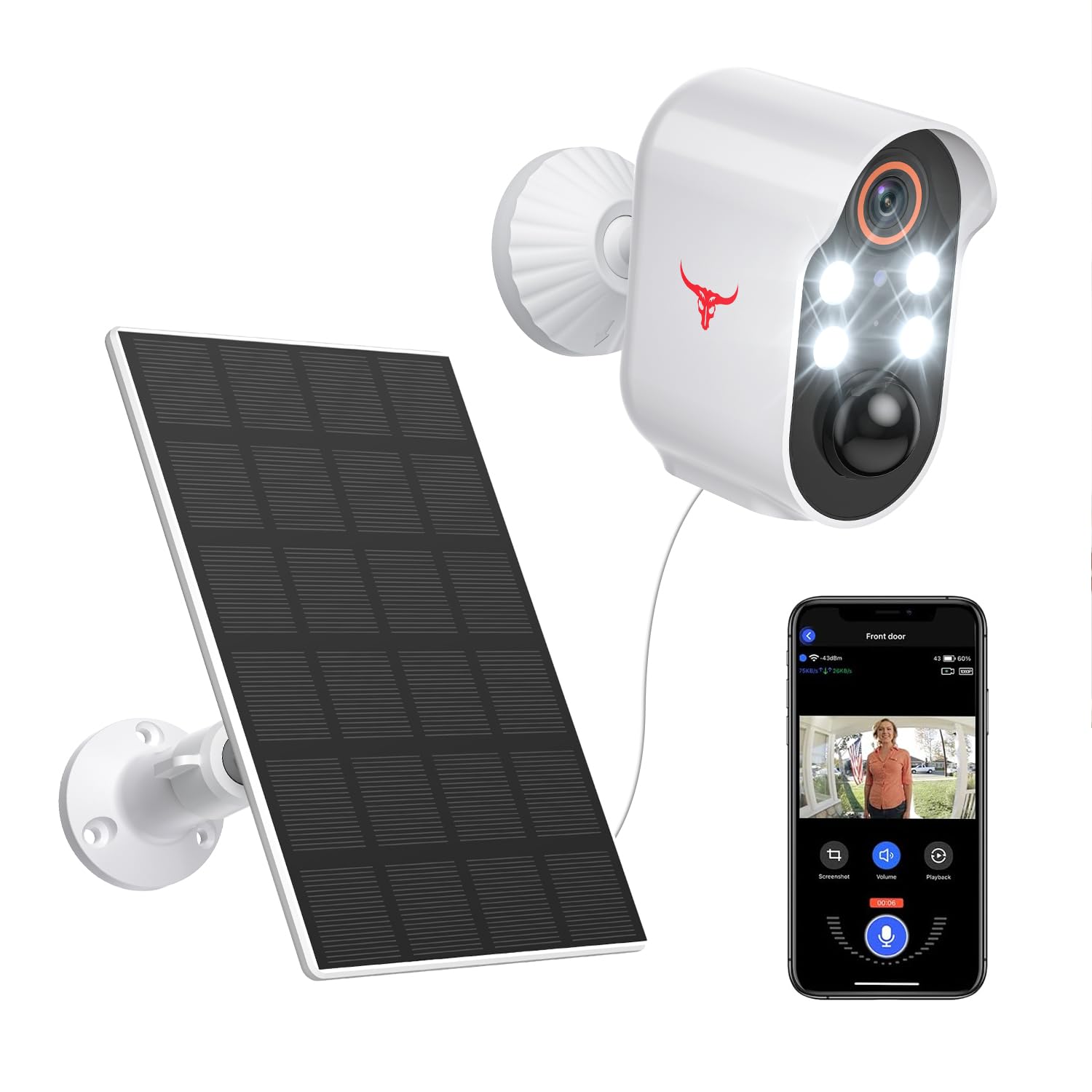 1080p Security Camera Wireless with Solar Panel, Cloud Storage, Live View, 2-Way Audio, Night Vision, Spotlights, 2.4G WiFi, Instant Alerts, Outdoor Indoor Surveillance, Rechargeable Battery