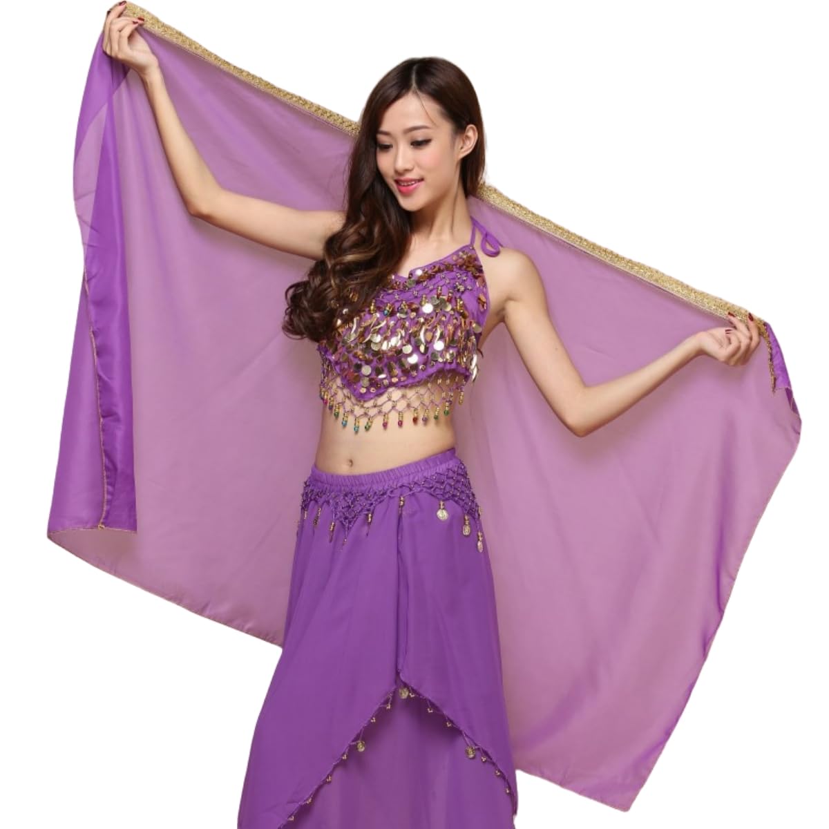 Chiffon Belly Dance Veil, Women's Big Headscarf, Lightweight Indian Tribal Chiffon Veil Gypsy Scarves Dance Shawls, Rectangular Wrap Shawl Head Covering for Rave Party Practice