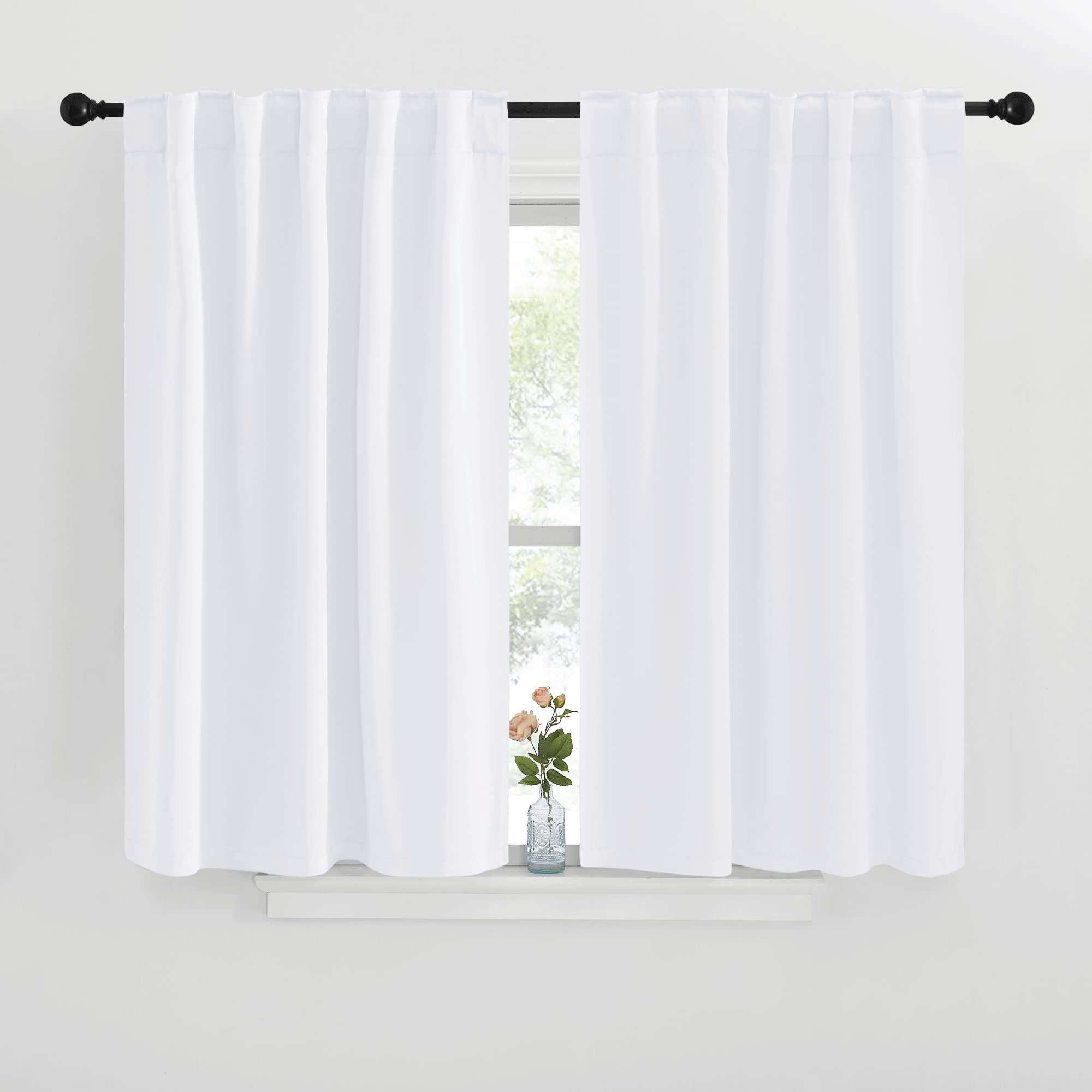 NICETOWN Window Curtain Panels for Kitchen - (White Color) 29x30 inch, 2 Panels Set, 50% Blackout Drapes for Window