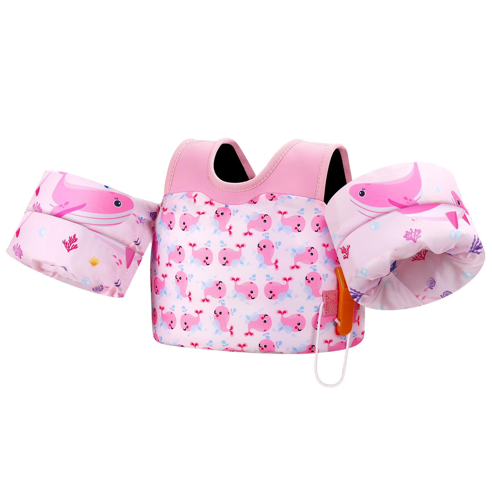 MoKo Toddler Swim Vest for Kids, Swim Arm Floaties 13-70lbs Cartoon Swimming Water Wings Pool Float Vests Sleeves Shoulder Straps Arm Band for Children Learn to Swim